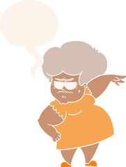 cartoon angry old woman and speech bubble in retro style