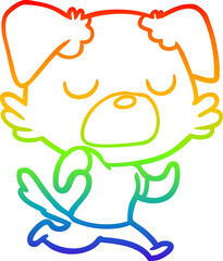 rainbow gradient line drawing cartoon dog jogging
