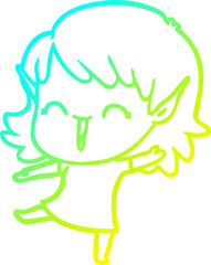 cold gradient line drawing cartoon elf girl