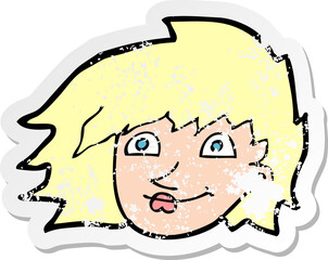 retro distressed sticker of a cartoon female face