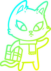 cold gradient line drawing confused cartoon cat