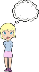 cartoon pretty girl with thought bubble