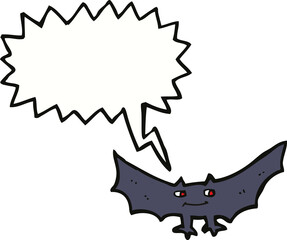 cartoon spooky vampire bat with speech bubble