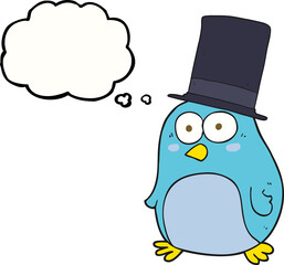 thought bubble cartoon bird wearing top hat