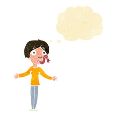 cartoon woman telling lies with thought bubble