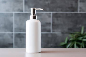Fototapeta na wymiar White soap dispenser bottle in bathroom