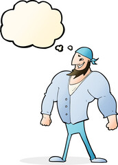 cartoon manly sailor man with thought bubble