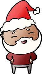 gradient cartoon of a happy bearded man wearing santa hat