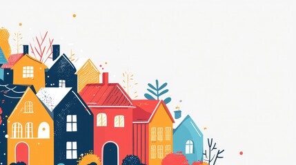 Sales banner with bright scandinavian houses, free copy space