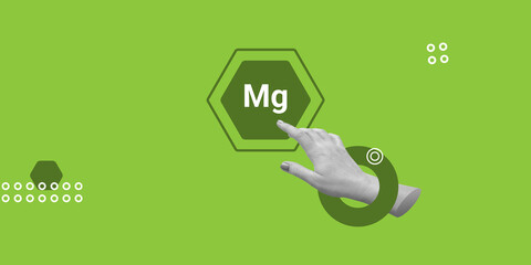 Magnesium concept. Selecting foods or dietary supplements high in magnesium. Hand selects magnesium...