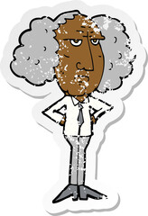 retro distressed sticker of a cartoon big hair lecturer man