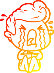 warm gradient line drawing cartoon crying man