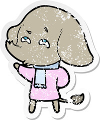 distressed sticker of a cartoon elephant remembering