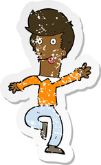 retro distressed sticker of a cartoon man dancing