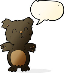 cartoon cute black bear cub with speech bubble