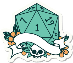 natural one d20 dice roll sticker