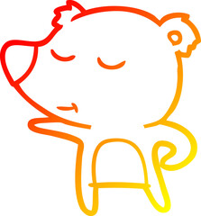 warm gradient line drawing happy cartoon bear pointing