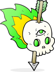 cartoon magic skull with arrow through brain