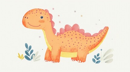 little dinosaur naive kids style, isolated on clean white background