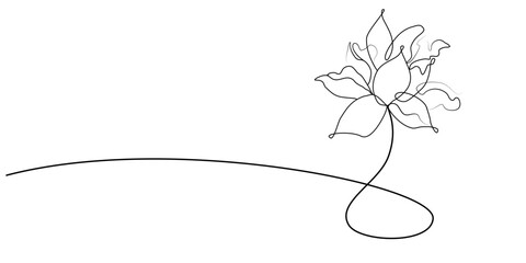 One line art silhouette of lotus isolated on white background for logo, greeting cards, business card