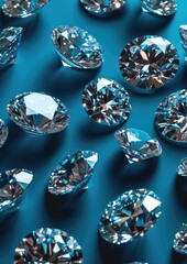photo set of diamonds, blue background