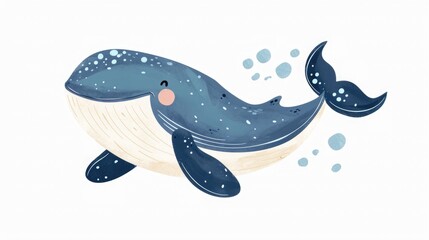 blue whale illustration, isolated on clean white background