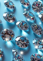 photo set of diamonds, blue background