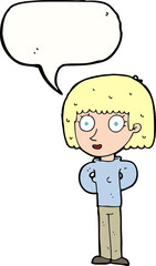 cartoon staring woman with speech bubble