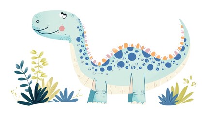 little dinosaur naive kids style, isolated on clean white background