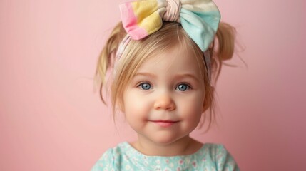 Obraz na płótnie Canvas photo of little blond girl with big bow on the head