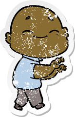 distressed sticker of a cartoon happy bald man