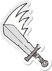 distressed sticker of a cartoon swinging sword