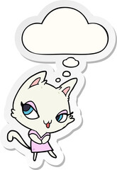 cartoon female cat and thought bubble as a printed sticker