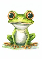 little frog pastel illustration, isolated on clean white background
