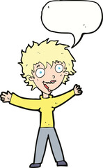 cartoon excited woman with speech bubble