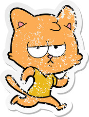 distressed sticker of a bored cartoon cat