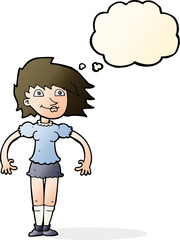 cartoon happy woman with thought bubble
