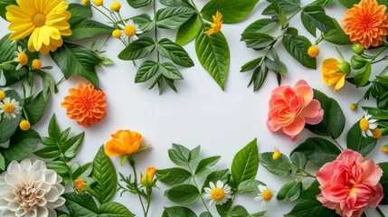 Zelfklevend Fotobehang Floral Arrangement with Bright Blossoms and Greenery © ArtCookStudio
