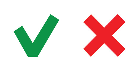 Green check mark and red cross icon. Set of simple icons in flat style: Yes-No, Approved-Disapproved, Accepted-Rejected, Right-Wrong, Ok-Not Ok. Vector illustration . Eps File 30. - obrazy, fototapety, plakaty