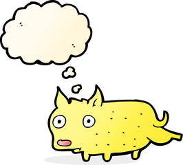 cartoon little dog cocking leg with thought bubble