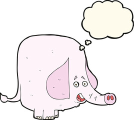 cartoon pink elephant with thought bubble