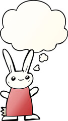 cute cartoon rabbit and thought bubble in smooth gradient style