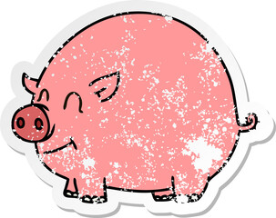 distressed sticker of a quirky hand drawn cartoon pig