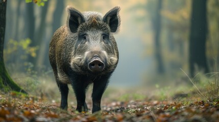 Wild Boar in Misty Woods