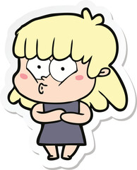 sticker of a cartoon whistling girl