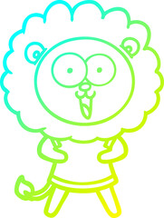 cold gradient line drawing happy cartoon lion