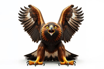 Obraz premium full body Majestic golden eagle fly with surprised large bulging eyes on white background. ai generative