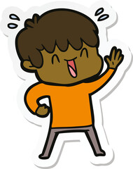 sticker of a cartoon laughing boy