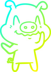 cold gradient line drawing nervous cartoon pig