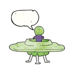 speech bubble textured cartoon flying saucer